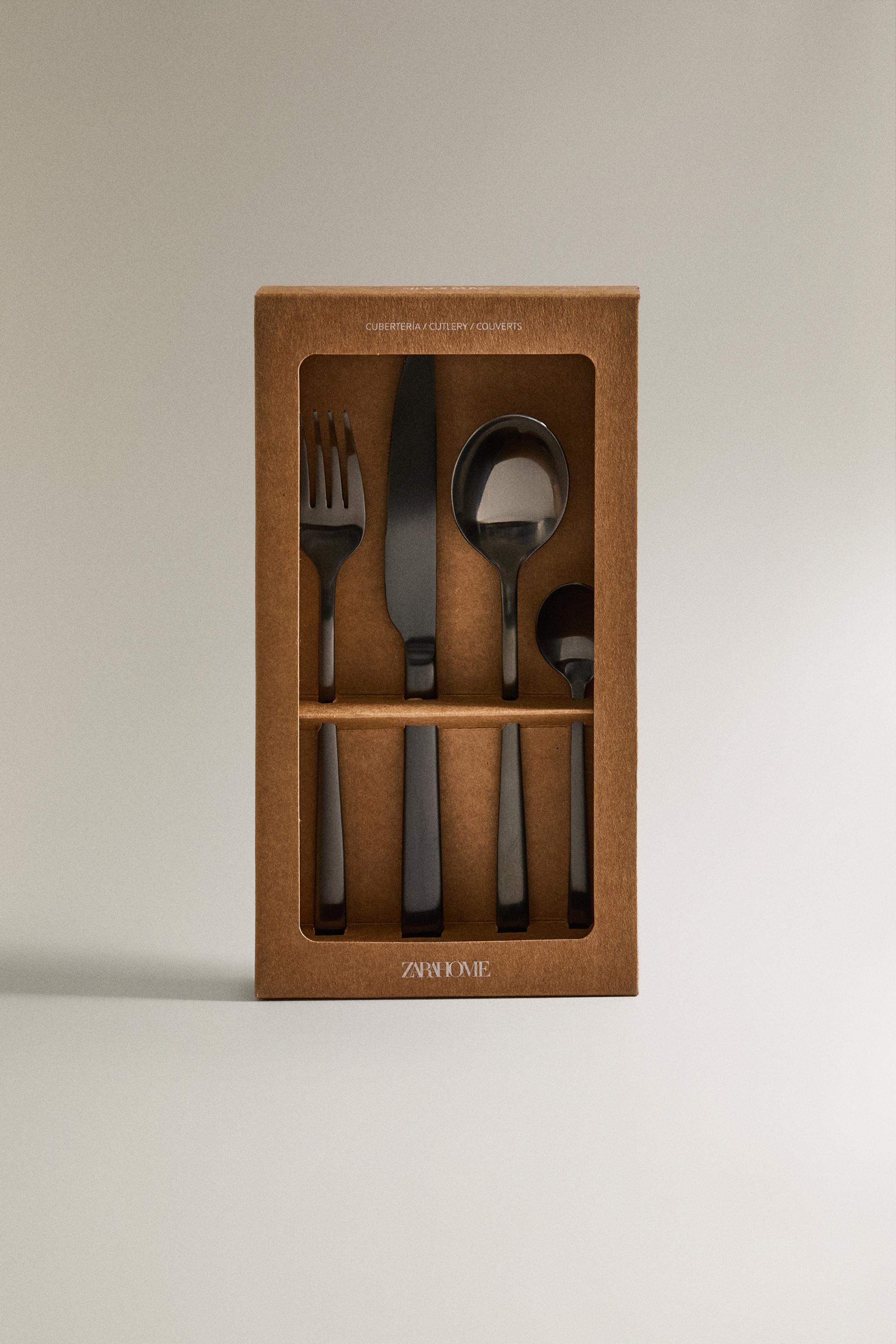 ENSEMBLE COUVERTS 4 PIÈCES ACIER NOIR